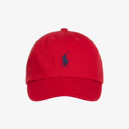 Ralph Lauren-كاب بنقشة الحصان قطن لون أحمر | Childrensalon