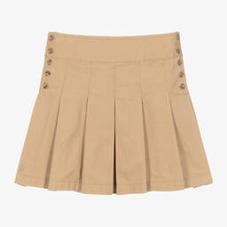 Ralph Lauren-Teen Girls Beige Cotton Pleated Skirt | Childrensalon