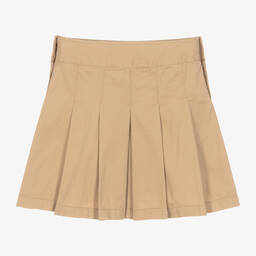Ralph Lauren-Teen Girls Beige Cotton Pleated Skirt | Childrensalon