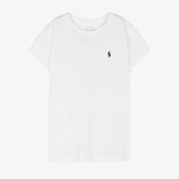 Ralph Lauren-Teen Girls White Embroidered Cotton T-Shirt | Childrensalon