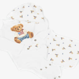 Ralph Lauren-Комплект с боди белый хлопковый с мишкой Поло | Childrensalon