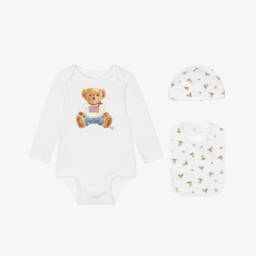 Ralph Lauren-Комплект с боди белый хлопковый с мишкой Поло | Childrensalon