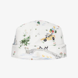 White Cotton Hat with New York Central Park Zoo Print