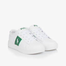 Ralph Lauren-White & Green Faux Leather Trainers | Childrensalon