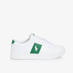 Ralph Lauren-White & Green Faux Leather Trainers | Childrensalon