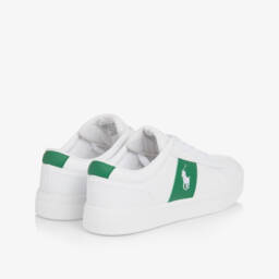Ralph Lauren-White & Green Faux Leather Trainers | Childrensalon
