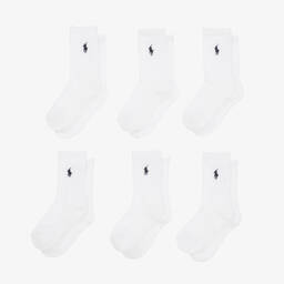 Ralph Lauren-جوارب بطول الكاحل مضلعة لون أبيض (عدد 6) | Childrensalon