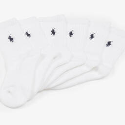 Ralph Lauren-جوارب بطول الكاحل مضلعة لون أبيض (عدد 6) | Childrensalon