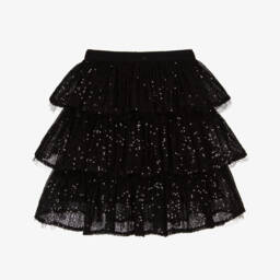 RaspberryPlum-Girls Black Mesh & Sequin Tiered Skirt | Childrensalon