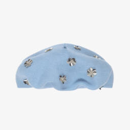 RaspberryPlum-Girls Blue Felted Beret with Sequin Flowers | Childrensalon
