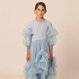 RaspberryPlum-Girls Blue Tulle Dress with Ruffles | Childrensalon