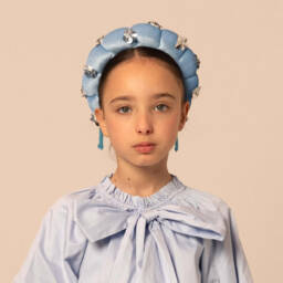 RaspberryPlum-Girls Blue Velvet & Sequin Flower Hairband | Childrensalon