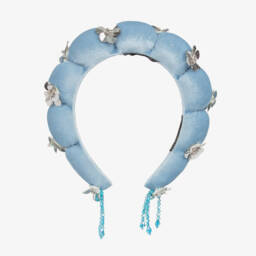 RaspberryPlum-Girls Blue Velvet & Sequin Flower Hairband | Childrensalon