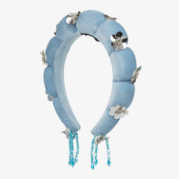 RaspberryPlum-Girls Blue Velvet & Sequin Flower Hairband | Childrensalon