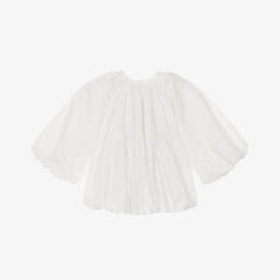 RaspberryPlum-Girls Ivory Cotton Puffball Blouse with Bow Detail | Childrensalon