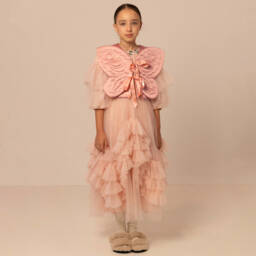 RaspberryPlum-Girls Peach Pink Quilted Satin Butterfly Waistcoat | Childrensalon