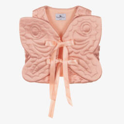 RaspberryPlum-Girls Peach Pink Quilted Satin Butterfly Waistcoat | Childrensalon