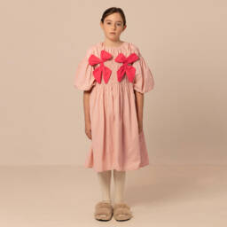 RaspberryPlum-Платье розовое из тафты с бантами и пышными рукавами | Childrensalon
