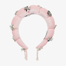 RaspberryPlum-طوق شعر مخمل مزين بترتر لون زهري للبنات  | Childrensalon