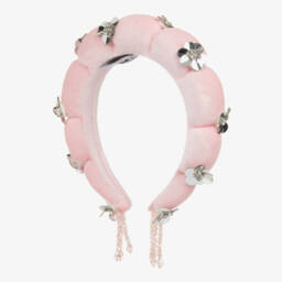 RaspberryPlum-طوق شعر مخمل مزين بترتر لون زهري للبنات  | Childrensalon