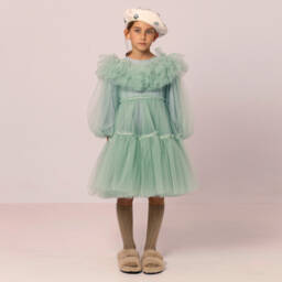 RaspberryPlum-Платье зеленое из тюля для девочек | Childrensalon