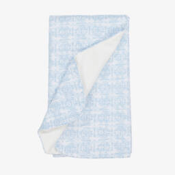 Baby Boys Blue & White Cotton Monogram Logo Blanket