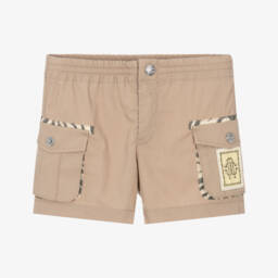 Roberto Cavalli-Boys Beige Cotton Shorts With Tiger Print Pockets | Childrensalon