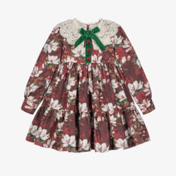 Girls Burgundy Red Floral Dress