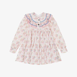 Girls Pink Dress with Floral Bow Print