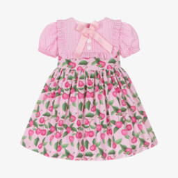 Girls Pink Gingham & Cherries Cotton Dress 