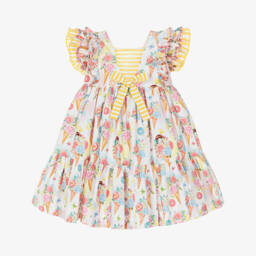 Rochy-Платье желто-розовое с мороженым-цветами из хлопка для девочек | Childrensalon
