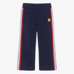 Boys Navy Blue Wide Leg Joggers with Rainbow Stripes