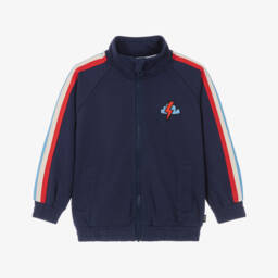 Boys Navy Blue Zip-Up Top with Rainbow Stripes