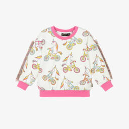 Girls Ivory Cotton Sweatshirt with Unicorn Print 