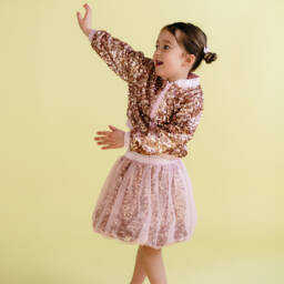 Rock Your Baby-Girls Pink Sequin Tulle Puffball Skirt | Childrensalon