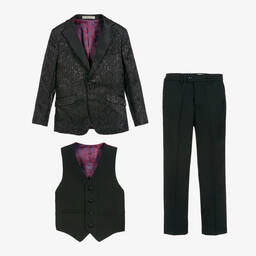 Romano-Boys Black Jacquard Suit | Childrensalon