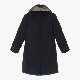 Romano-معطف مزين بفرو إصطناعي لون كحلي للأولاد | Childrensalon