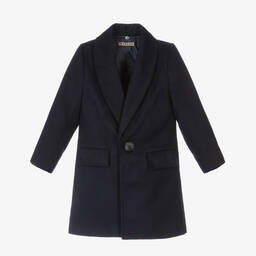 Romano-معطف مزين بفرو إصطناعي لون كحلي للأولاد | Childrensalon