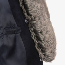 Romano-معطف مزين بفرو إصطناعي لون كحلي للأولاد | Childrensalon