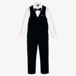Romano-Boys Blue Velvet Waistcoat Suit | Childrensalon