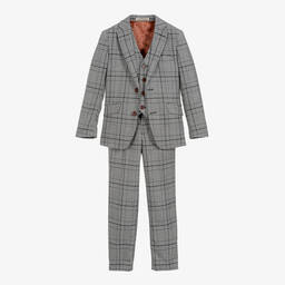 Romano-بدلة كاروهات مزيج فيسكوز لون رمادي للأولاد | Childrensalon