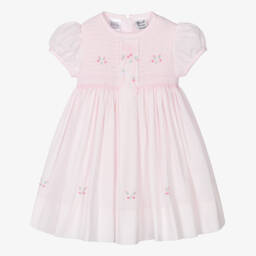 Sarah Louise-Baby Girls Pink Hand-Smocked Dress with Floral Embroidery | Childrensalon