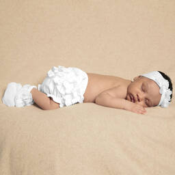 Sarah Louise-سروال بلومرز أطفال بناتي لون أبيض مزين بكشكش | Childrensalon