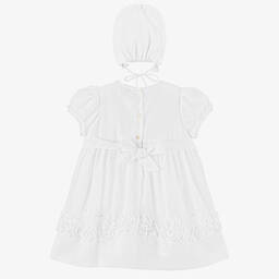 Sarah Louise-Baby Girls White Smocked Dress & Bonnet Set | Childrensalon