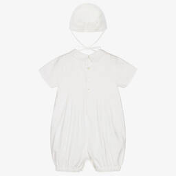 Sarah Louise-Boys Ivory Cotton Babysuit & Hat Set | Childrensalon