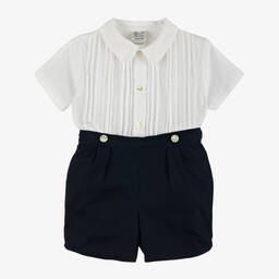 Sarah Louise-Boys White & Blue Buster Suit | Childrensalon
