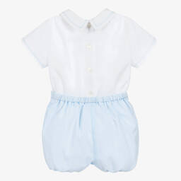 Sarah Louise-Boys White & Blue Shorts Set | Childrensalon