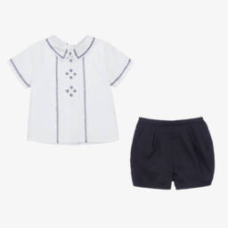 Sarah Louise-Boys White & Blue Shorts Set | Childrensalon