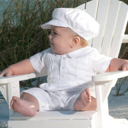 Sarah Louise-Boys White Cotton & Linen Babysuit Set | Childrensalon