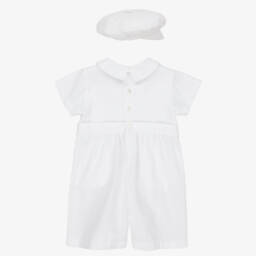 Sarah Louise-Boys White Cotton & Linen Babysuit Set | Childrensalon